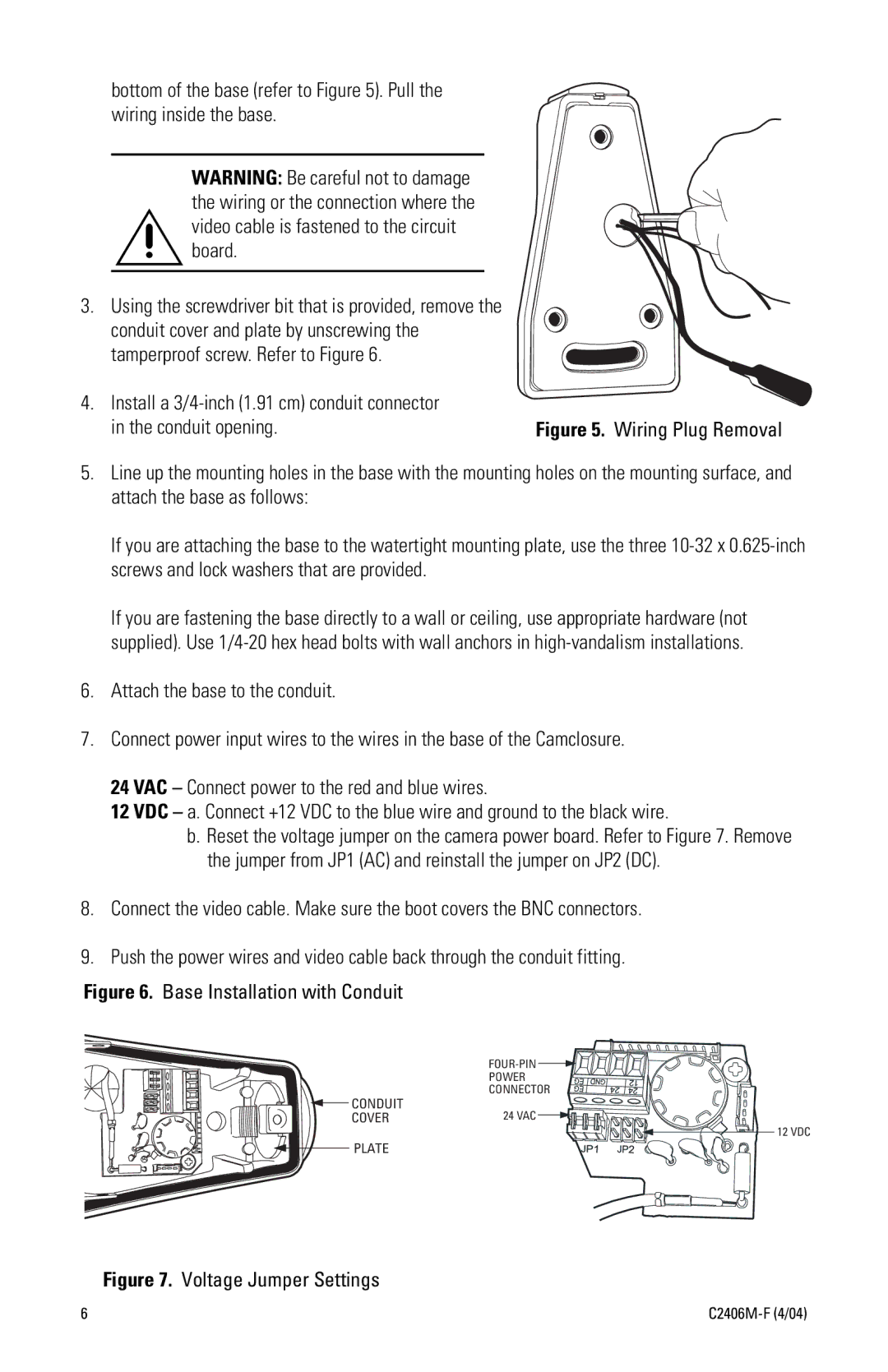 Pelco C2406M-F (4/04) manual Base Installation with Conduit 