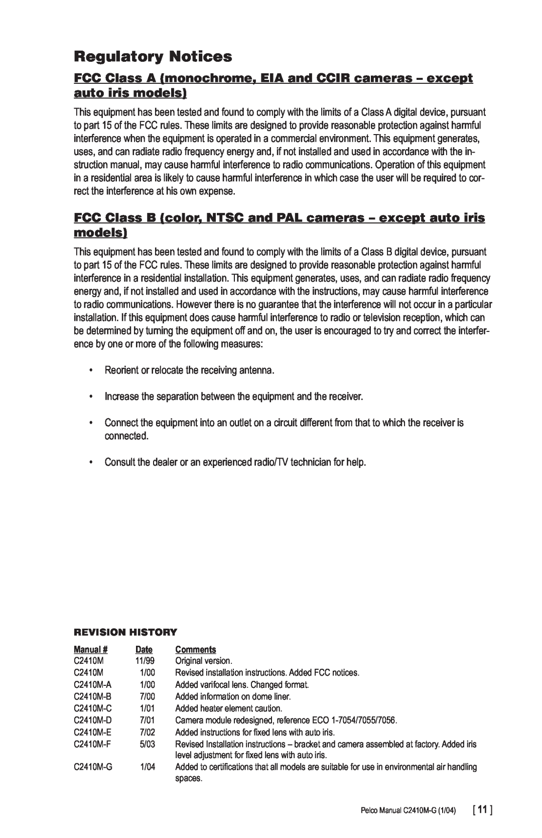 Pelco C2410M-G manual Regulatory Notices 