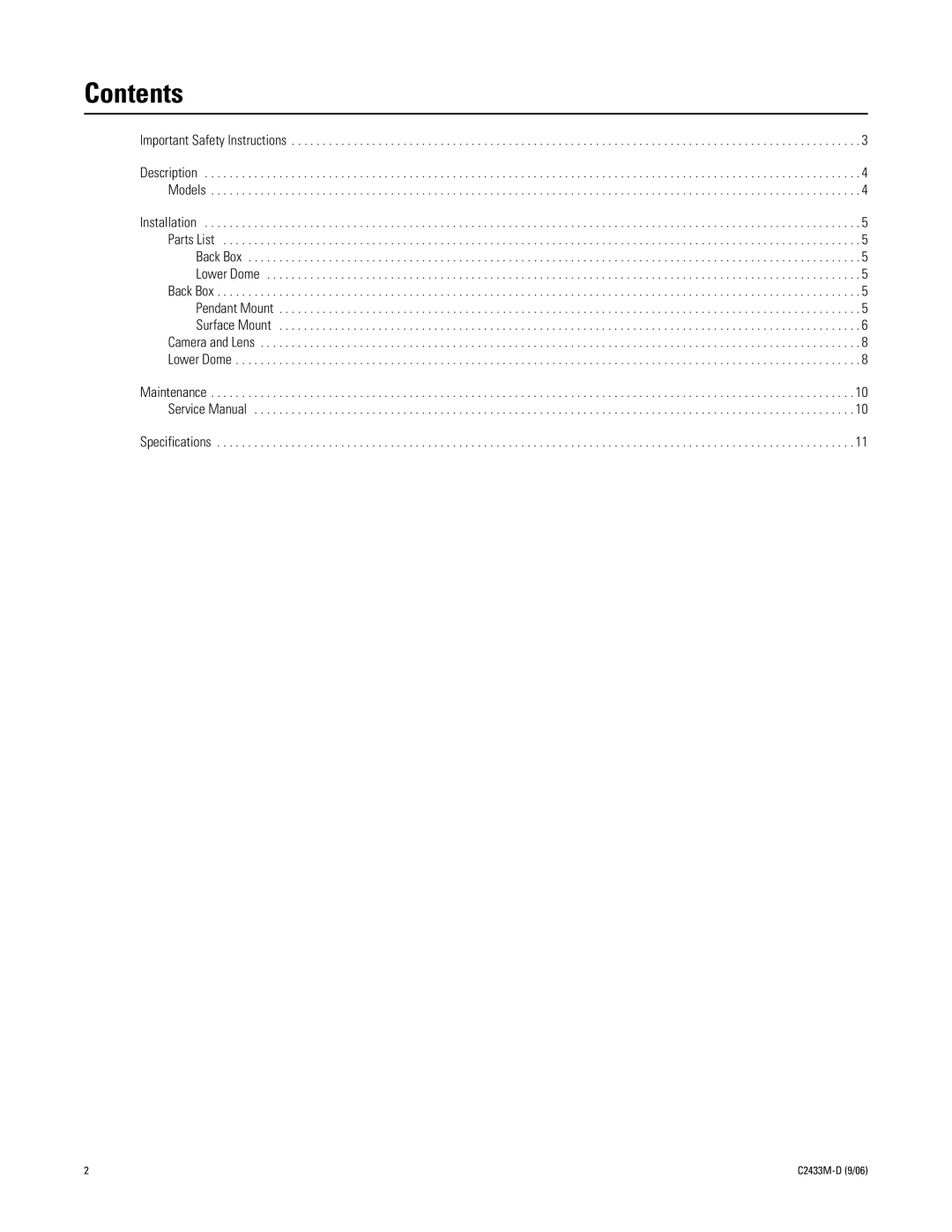 Pelco C2433M-D manual Contents 