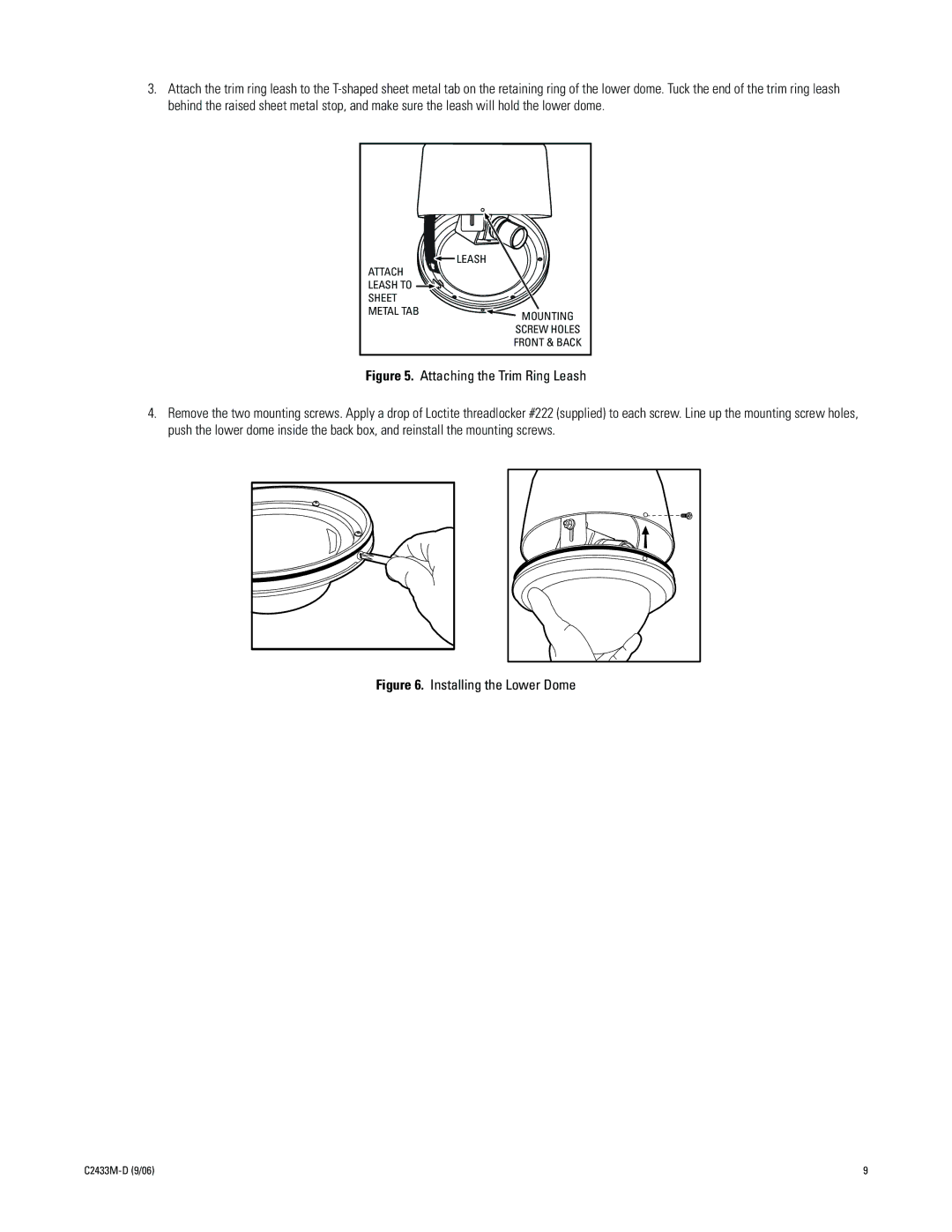 Pelco C2433M-D manual Installing the Lower Dome 