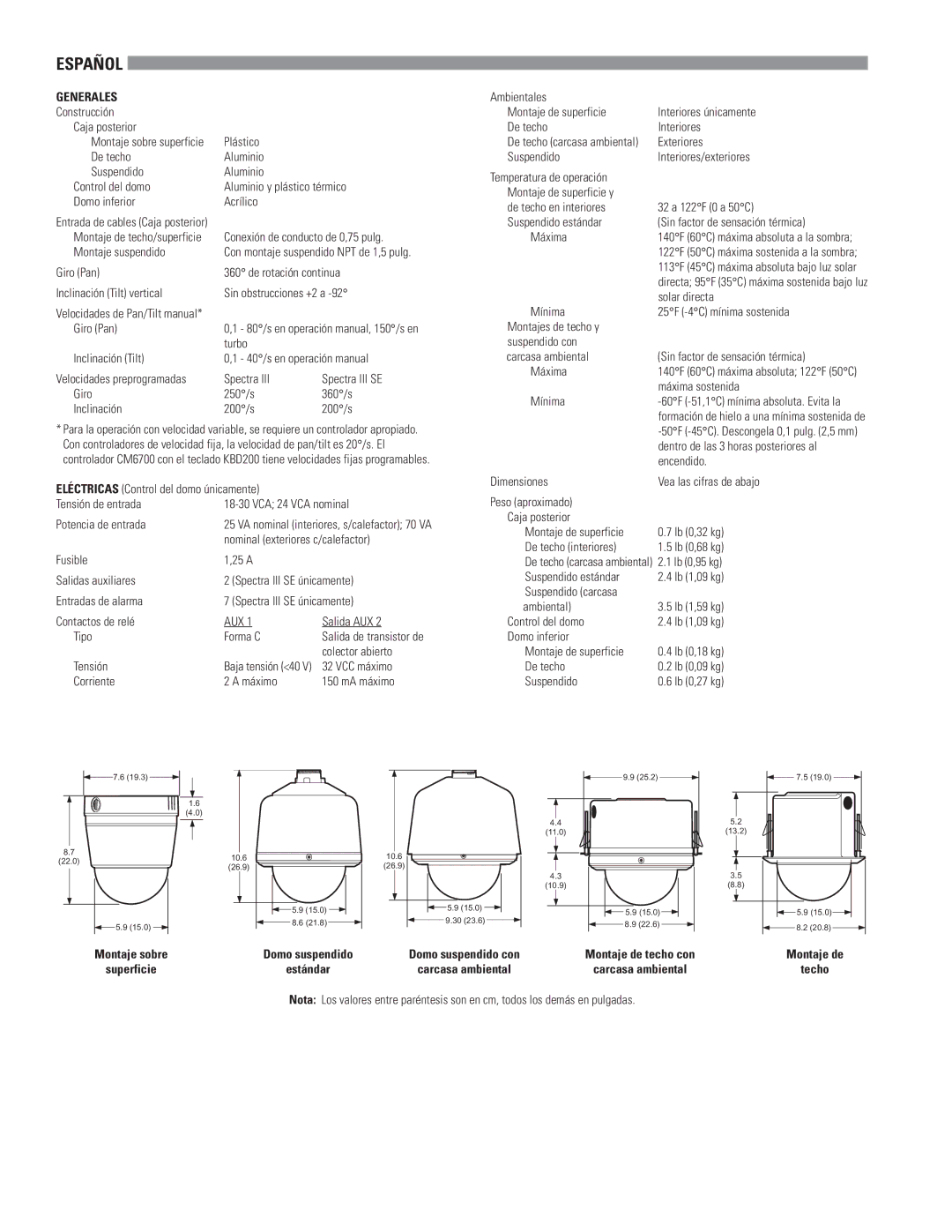 Pelco c2449m-b specifications Español, Generales 