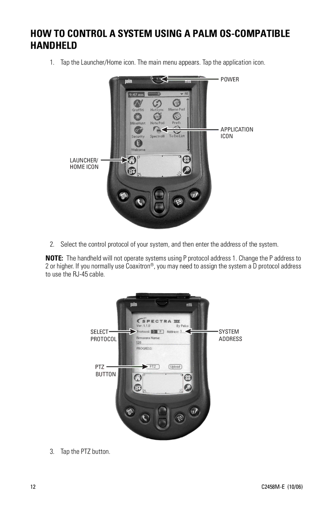 Pelco C2458M-E manual HOW to Control a System Using a Palm OS-COMPATIBLE Handheld 