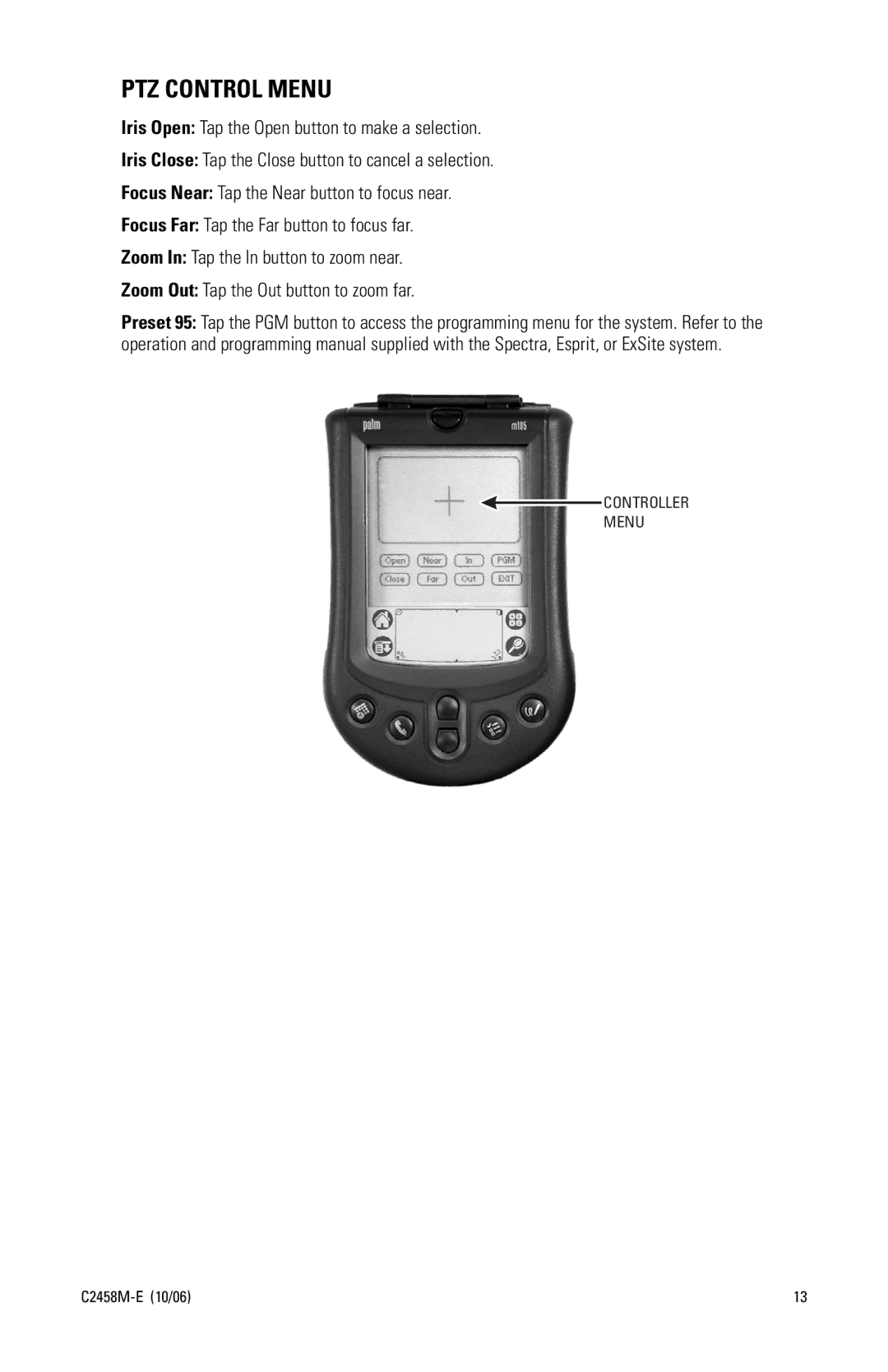 Pelco C2458M-E manual Controller Menu 