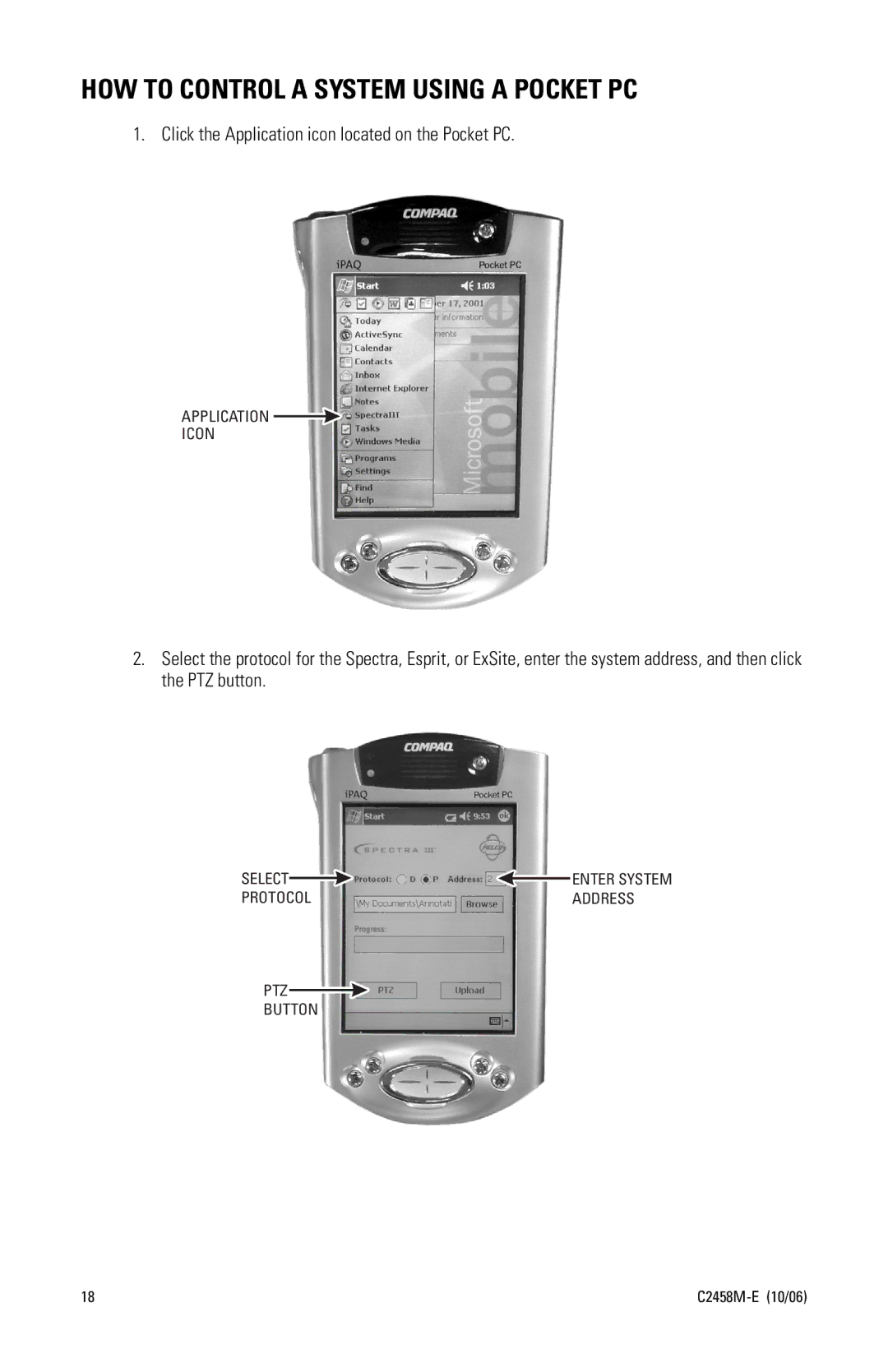 Pelco C2458M-E manual HOW to Control a System Using a Pocket PC 