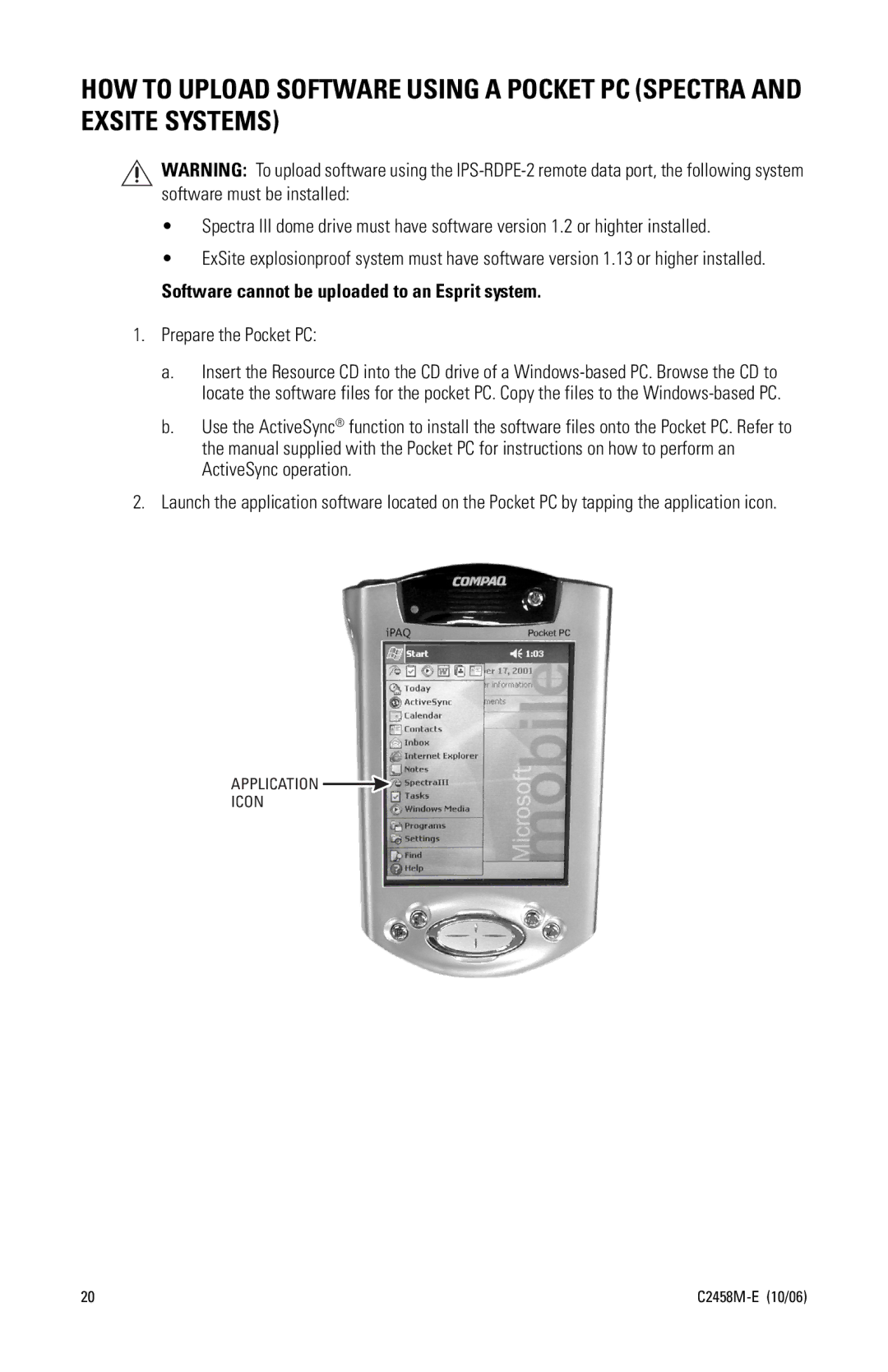 Pelco C2458M-E manual Prepare the Pocket PC 