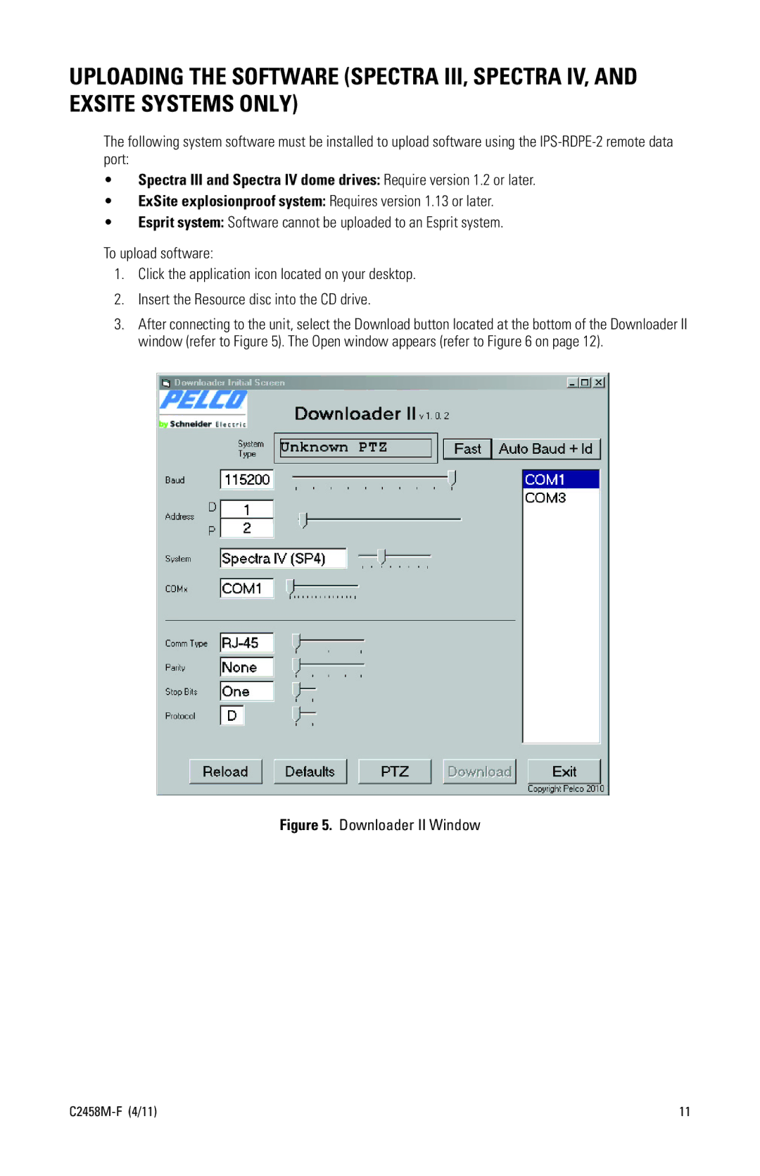 Pelco C2458M-F manual Downloader II Window 