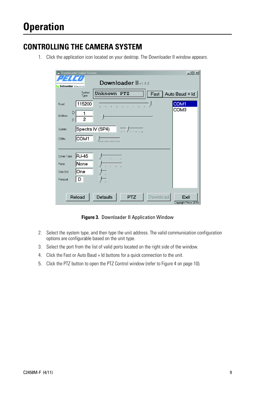 Pelco C2458M-F manual Operation, Controlling the Camera System 