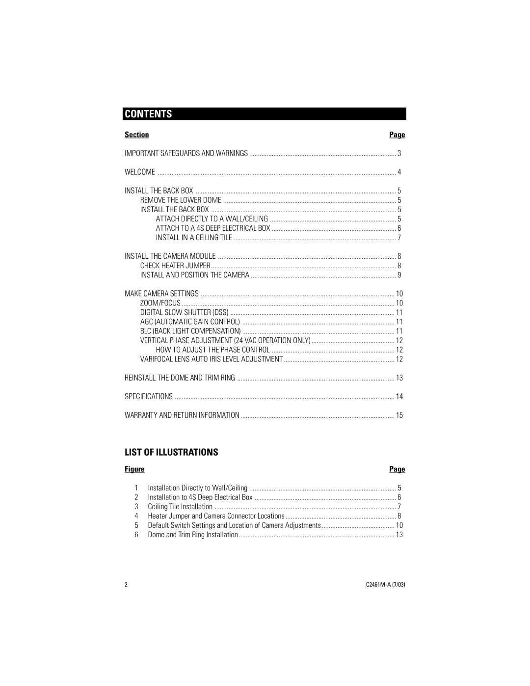 Pelco C2461M-A manual Contents 