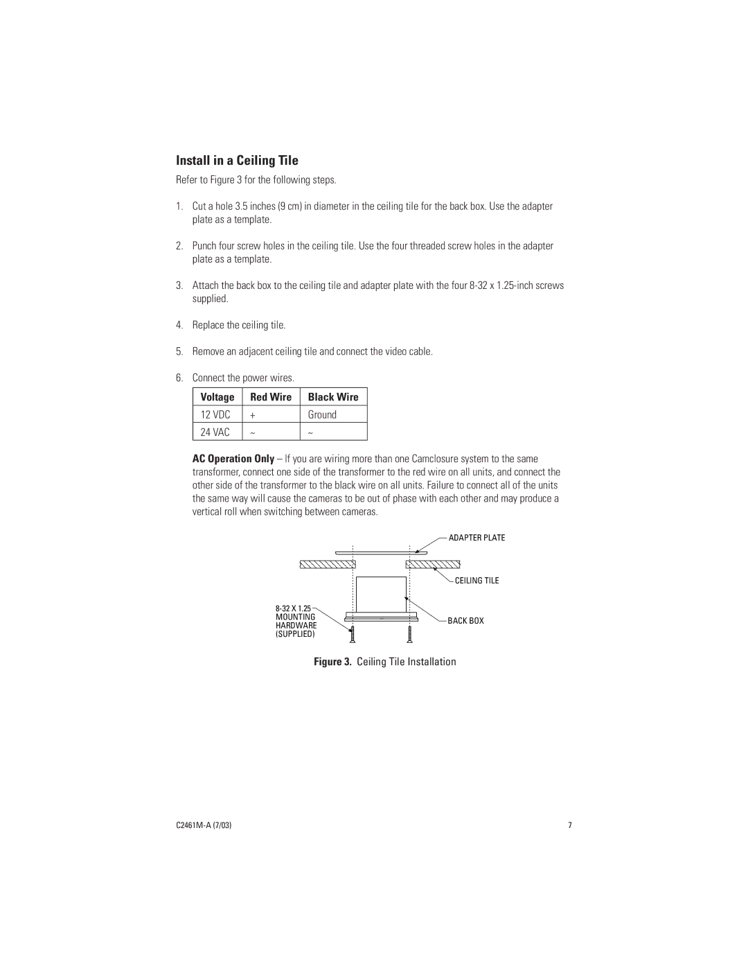 Pelco C2461M-A manual Install in a Ceiling Tile, Plate as a template 