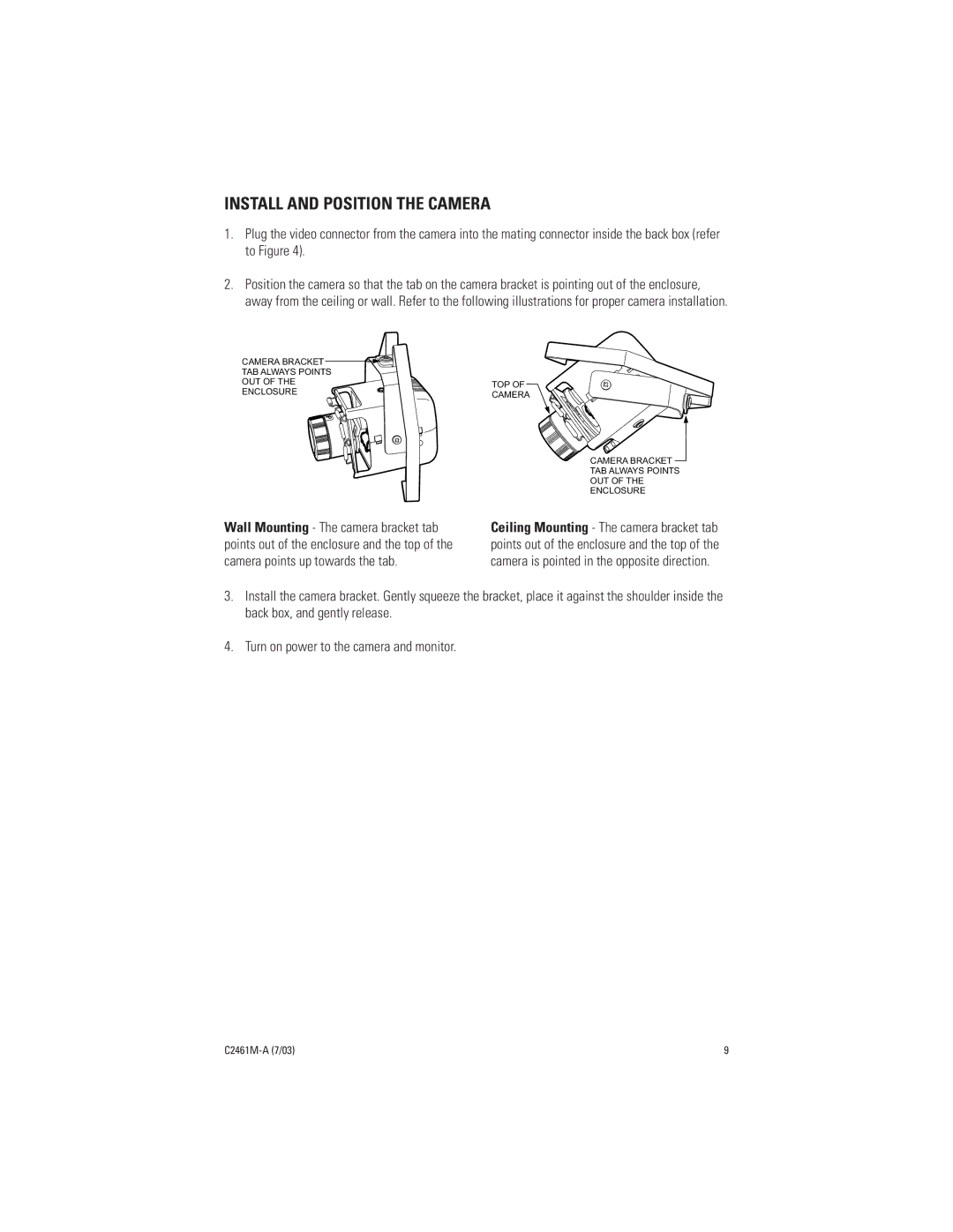 Pelco C2461M-A manual Install and Position the Camera 