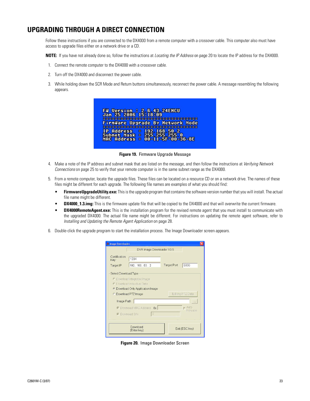 Pelco C2601M-C (3/07) manual Upgrading Through a Direct Connection, Firmware Upgrade Message 