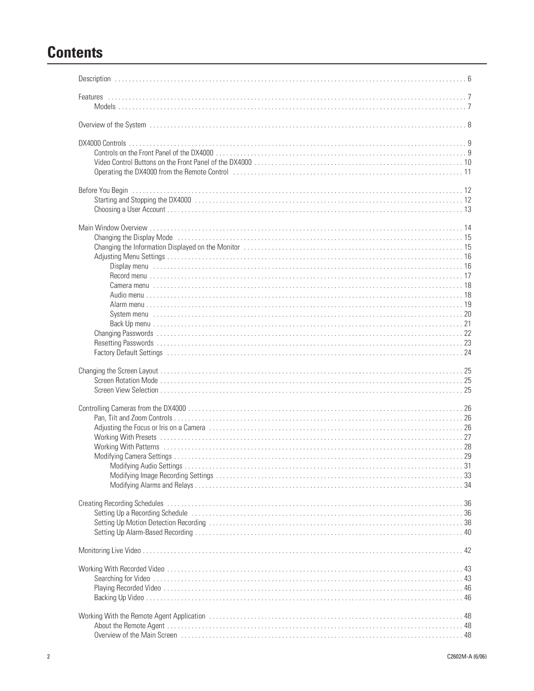 Pelco C2602M-a manual Contents 