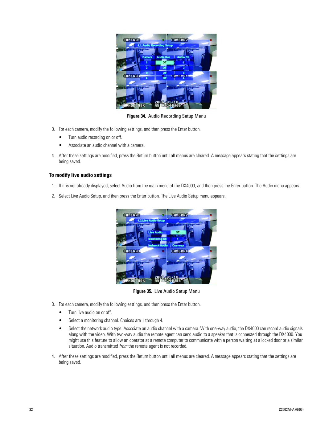 Pelco C2602M-a manual To modify live audio settings 