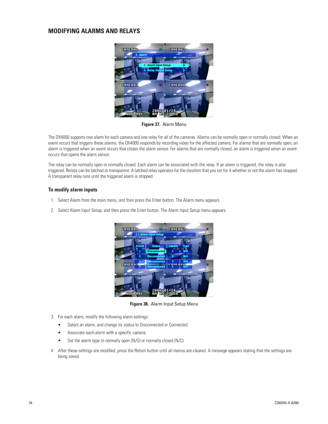 Pelco C2602M-a manual Modifying Alarms and Relays, To modify alarm inputs 