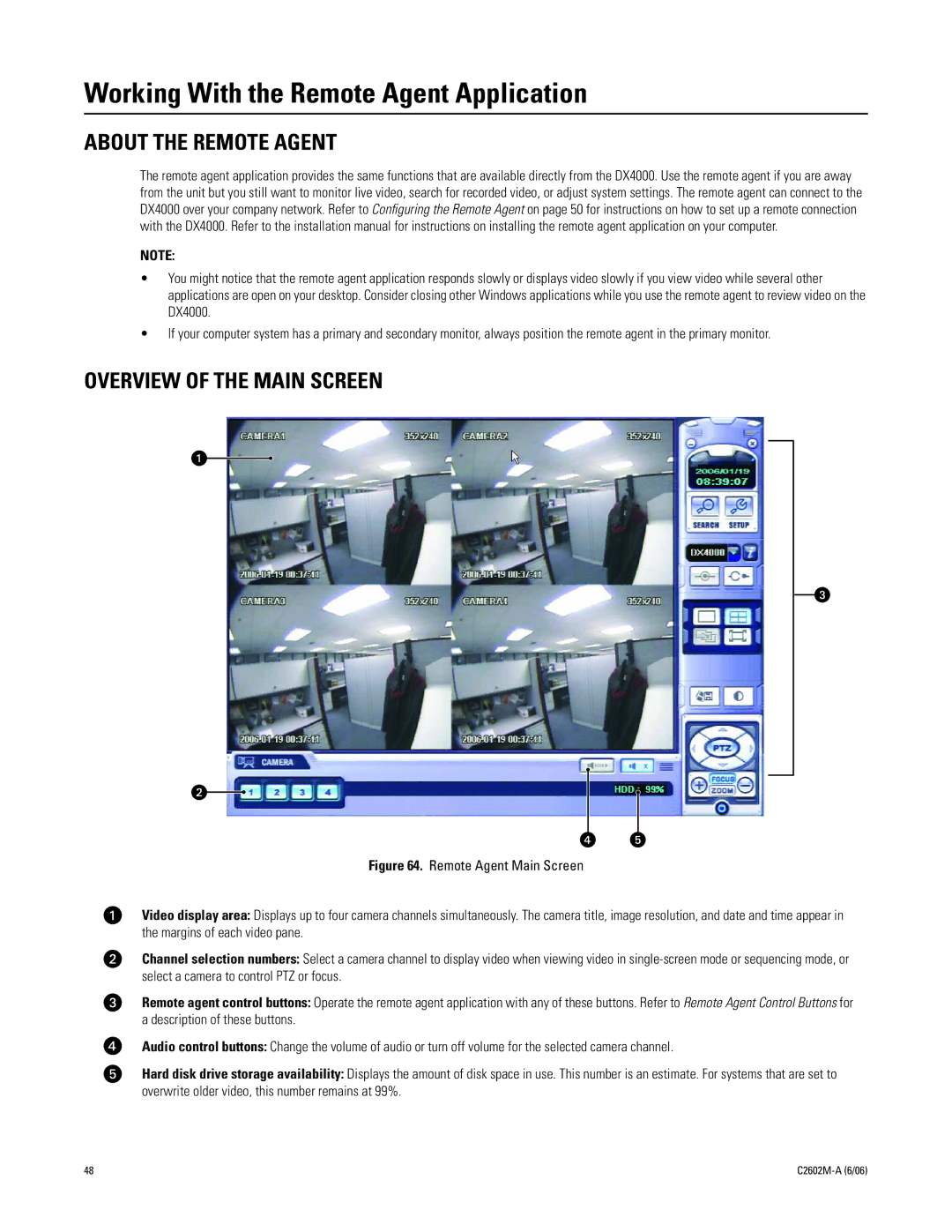 Pelco C2602M-a manual Working With the Remote Agent Application, About the Remote Agent, Overview of the Main Screen 