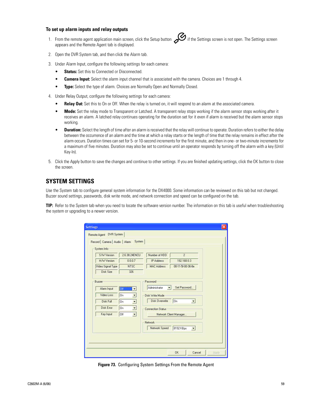 Pelco C2602M-a manual System Settings, To set up alarm inputs and relay outputs 