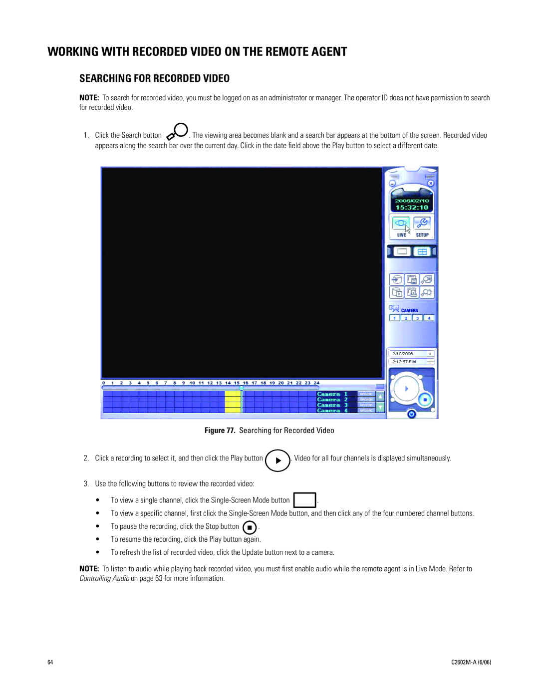 Pelco C2602M-a manual Working with Recorded Video on the Remote Agent, Searching for Recorded Video 