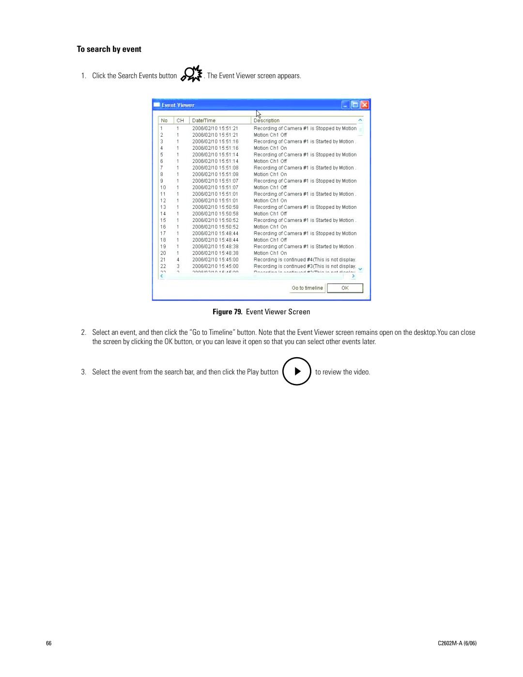 Pelco C2602M-a manual To search by event, Event Viewer Screen 