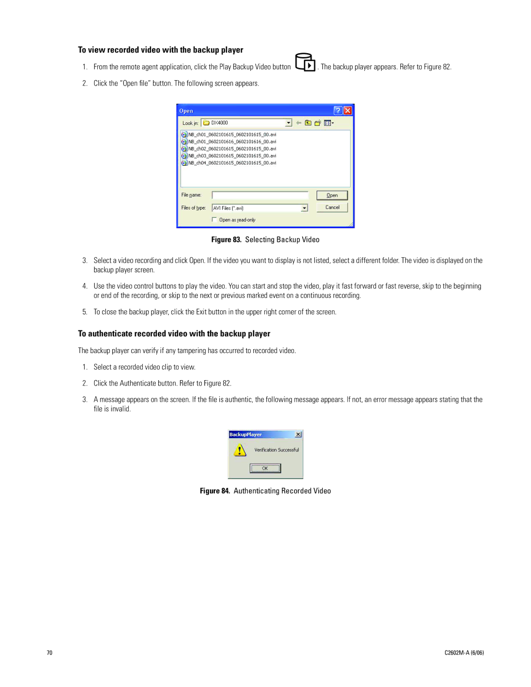 Pelco C2602M-a manual To view recorded video with the backup player, To authenticate recorded video with the backup player 
