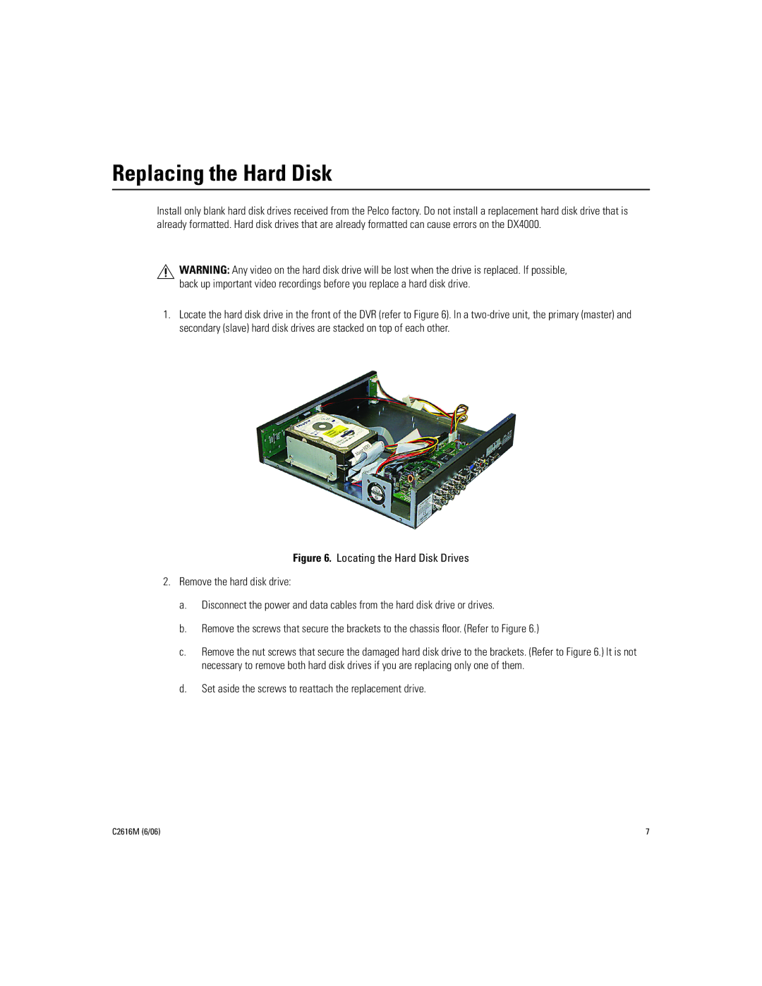 Pelco 06) 2 C2616M (6 manual Replacing the Hard Disk 