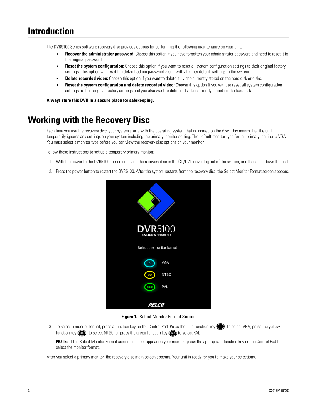 Pelco C2619M manual Introduction, Working with the Recovery Disc 