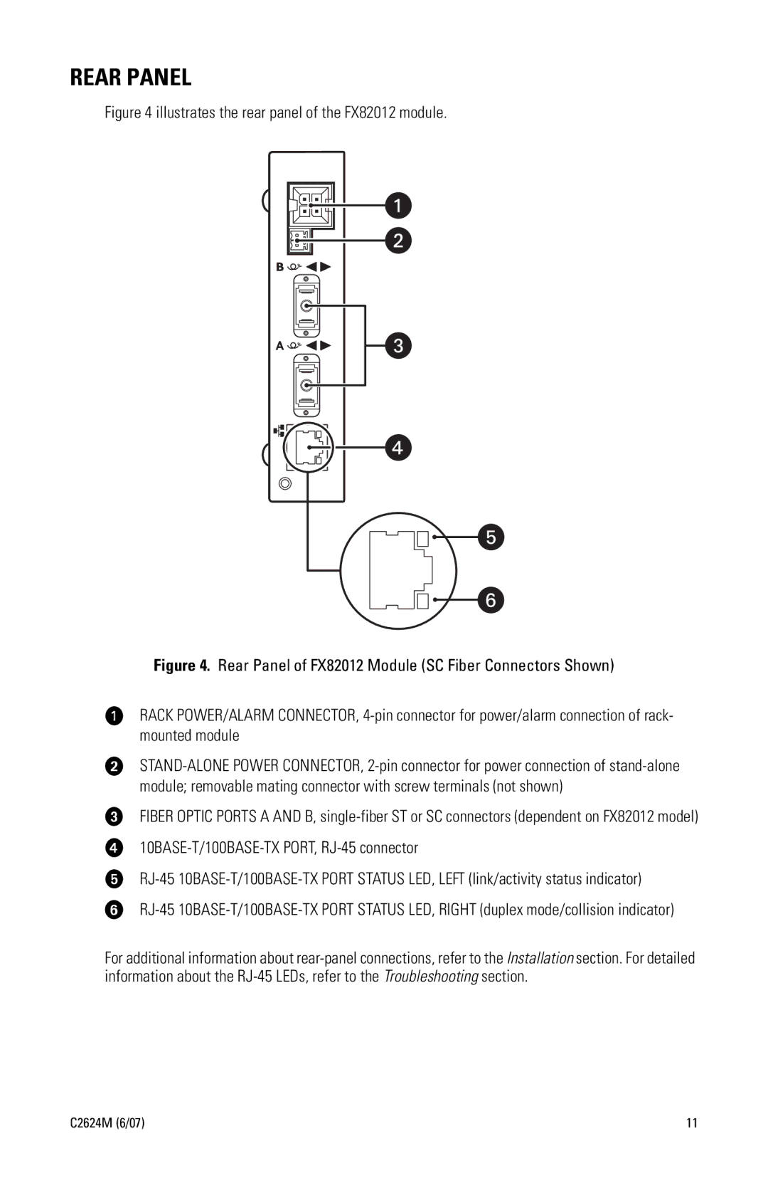 Pelco C2624M manual Rear Panel, Illustrates the rear panel of the FX82012 module 