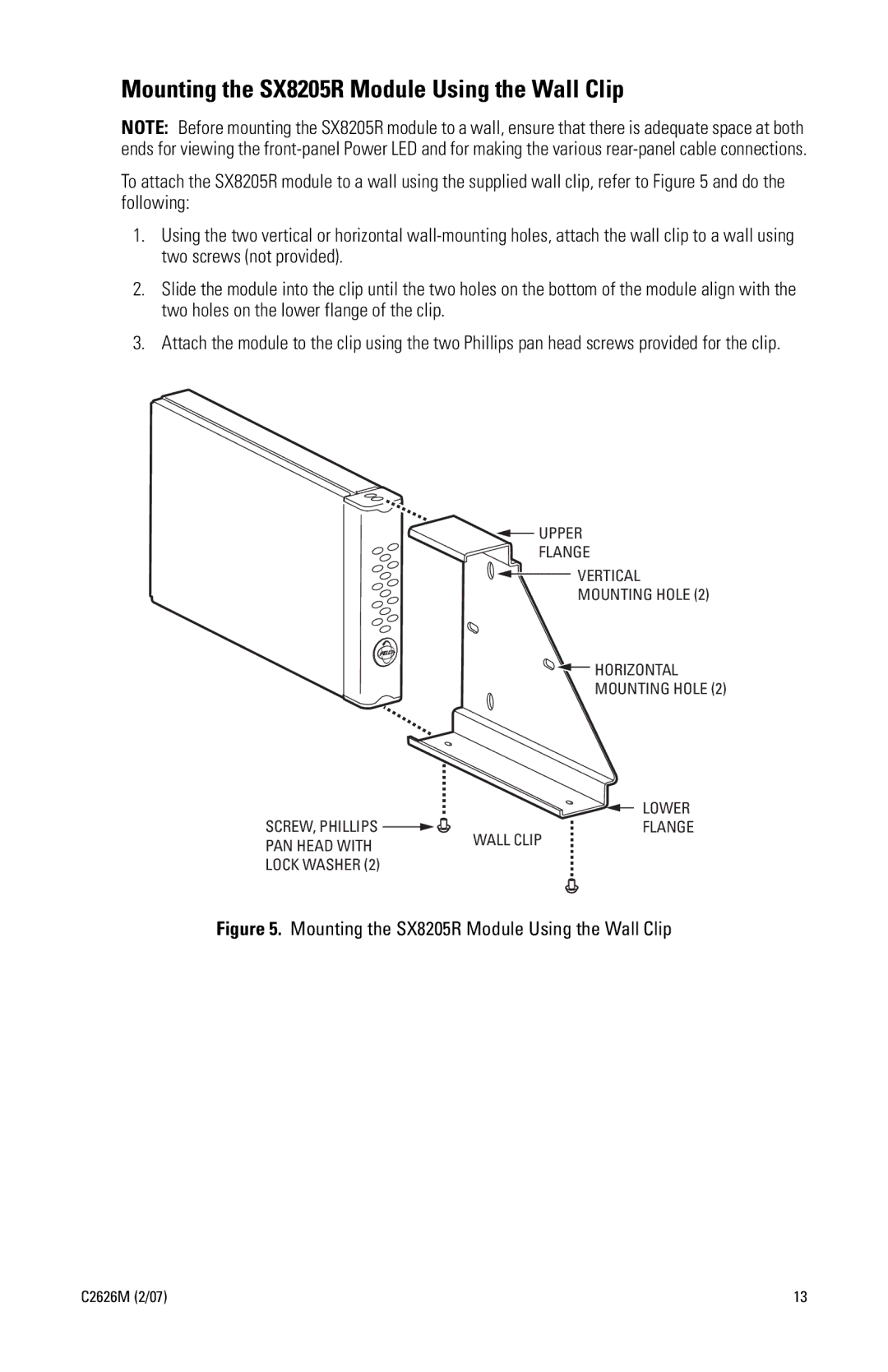 Pelco c2626M manual Mounting the SX8205R Module Using the Wall Clip 