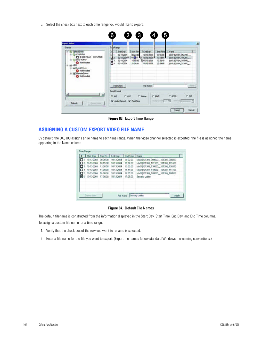 Pelco C2631M-A manual Assigning a Custom Export Video File Name, Export Time Range 