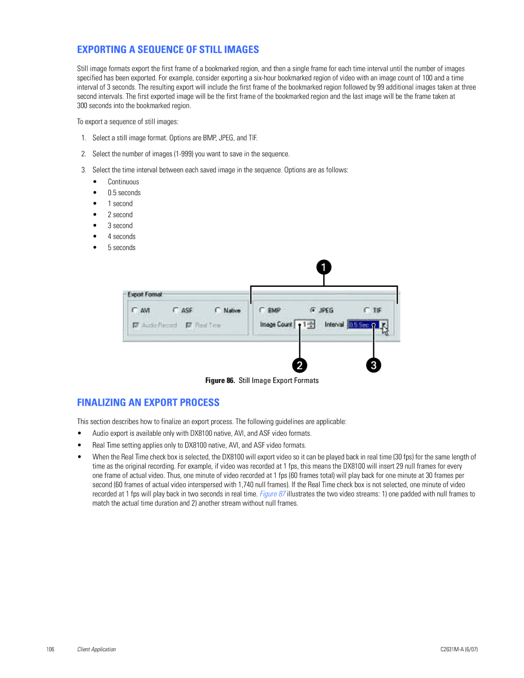 Pelco C2631M-A manual Exporting a Sequence of Still Images, Finalizing AN Export Process 