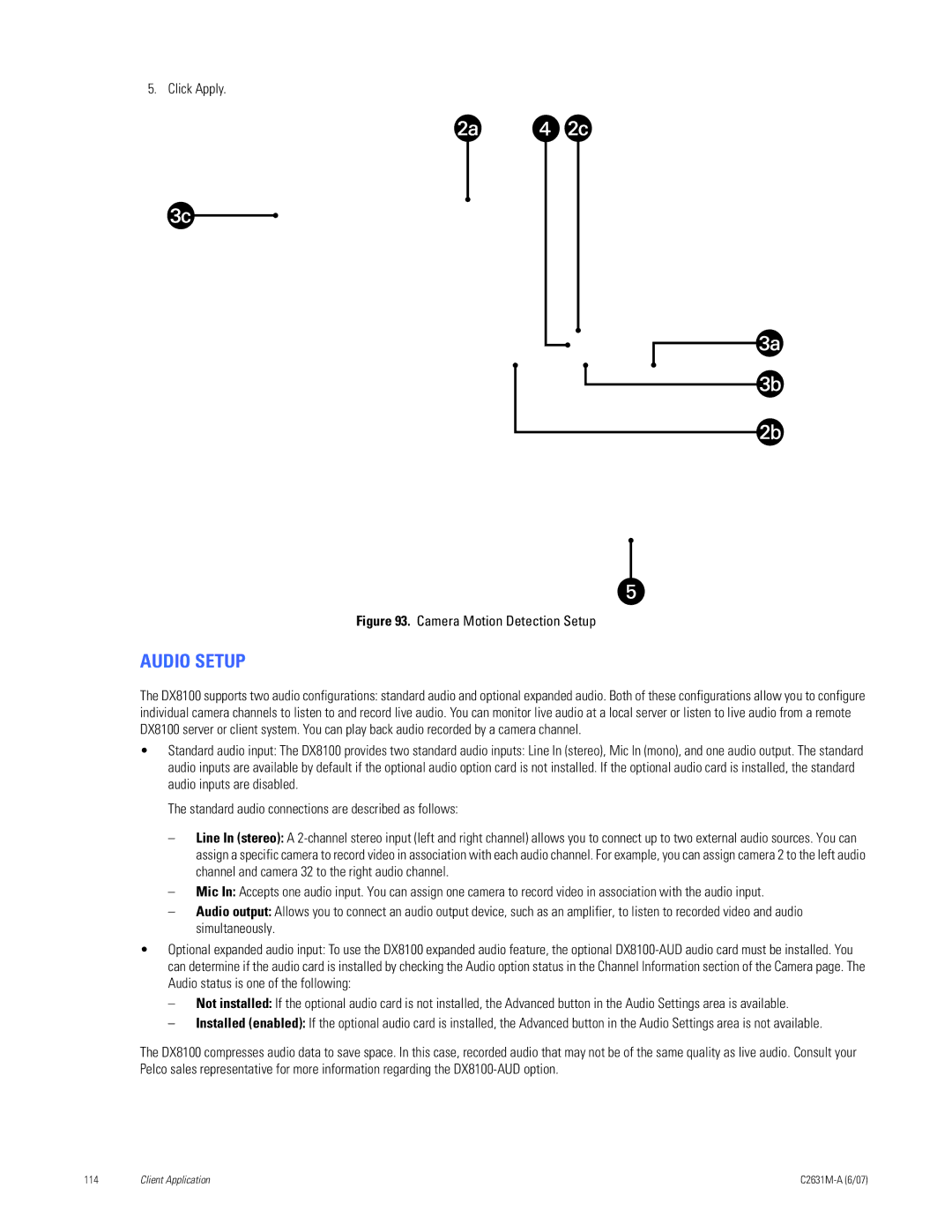 Pelco C2631M-A manual Audio Setup, Camera Motion Detection Setup 