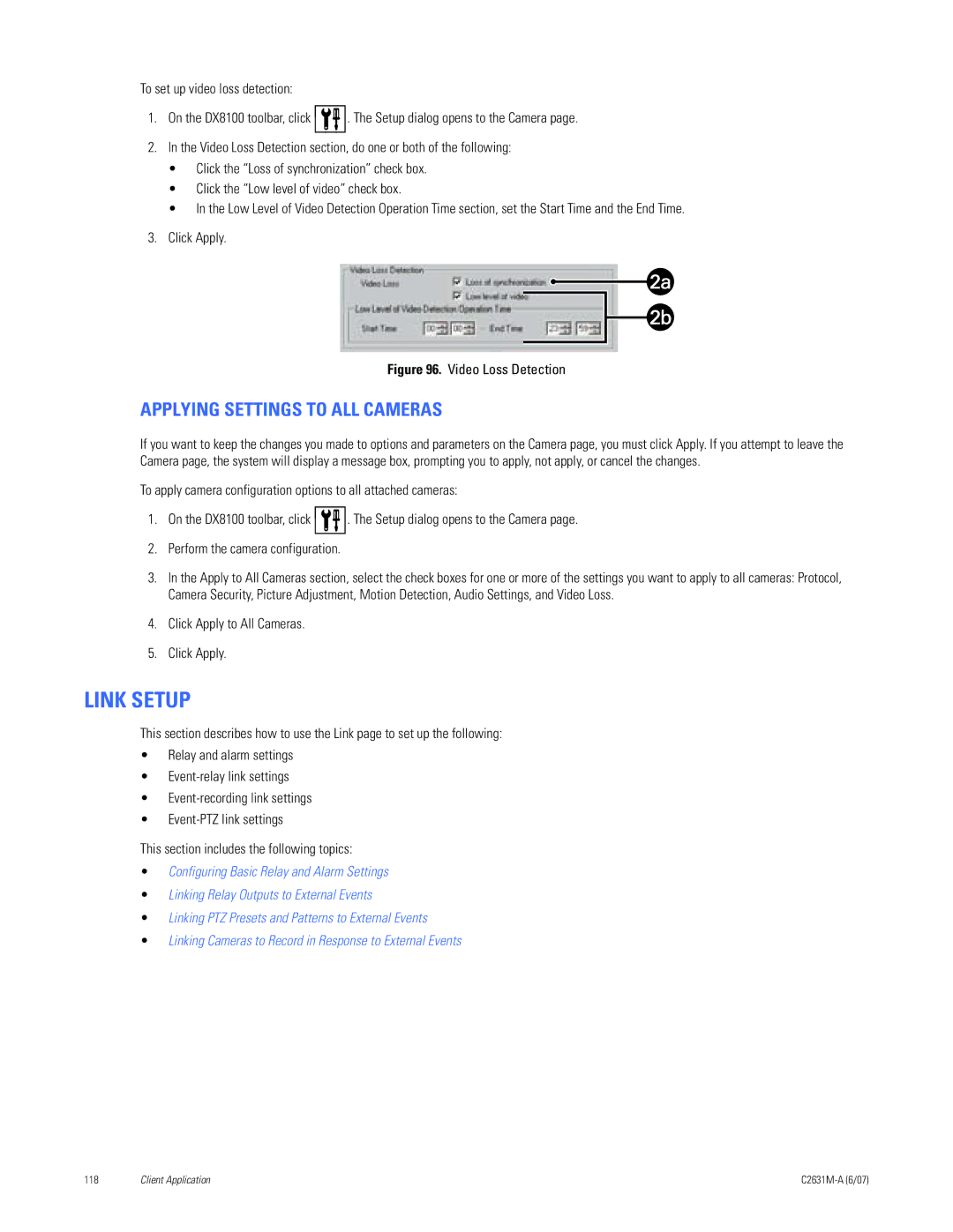 Pelco C2631M-A manual Link Setup, Applying Settings to ALL Cameras, Click Apply to All Cameras 