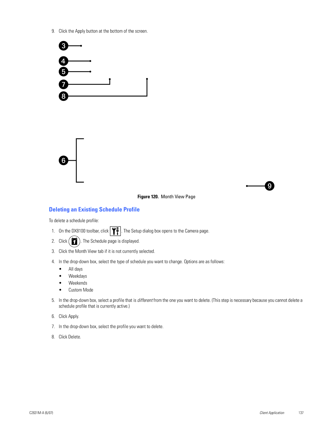 Pelco C2631M-A manual Deleting an Existing Schedule Profile, Month View 