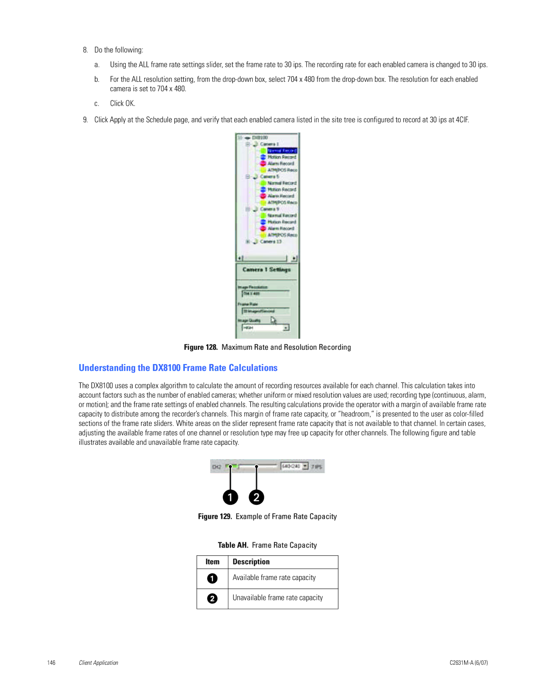 Pelco C2631M-A manual Understanding the DX8100 Frame Rate Calculations, Available frame rate capacity 