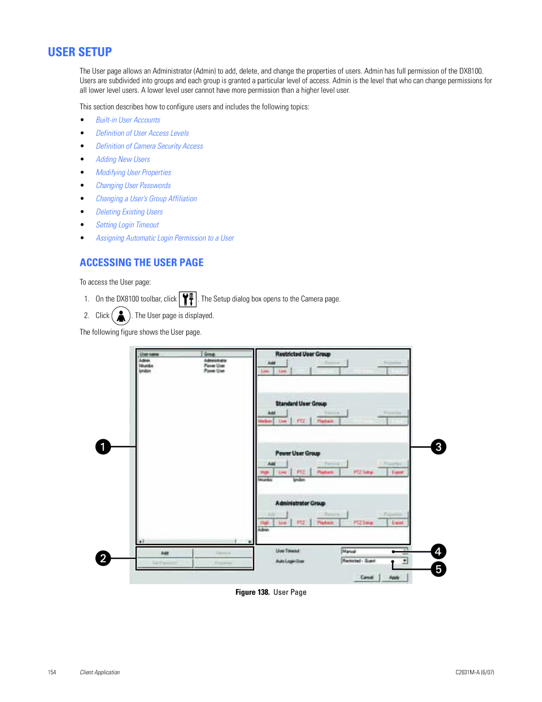 Pelco C2631M-A manual User Setup, Accessing the User 