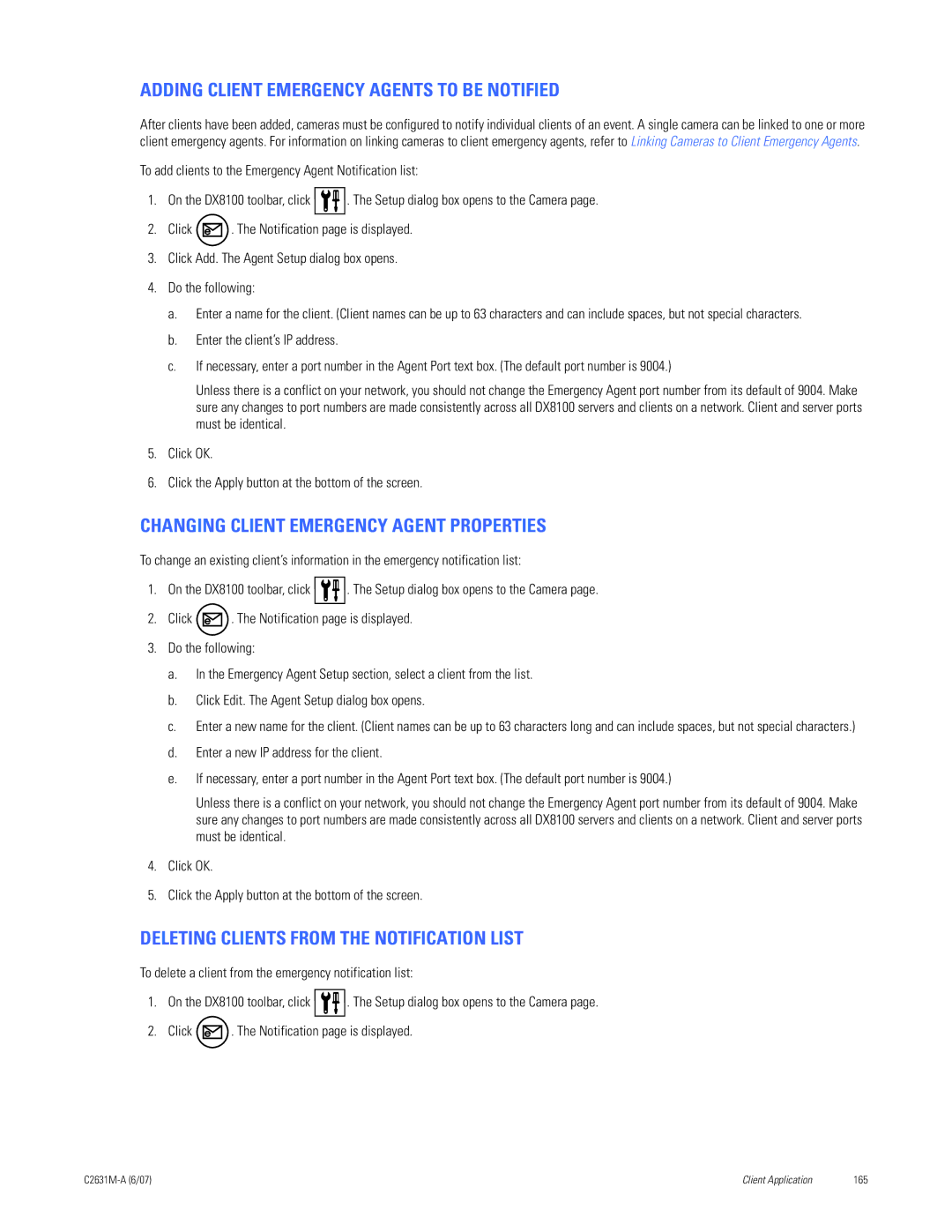 Pelco C2631M-A manual Adding Client Emergency Agents to be Notified, Changing Client Emergency Agent Properties 