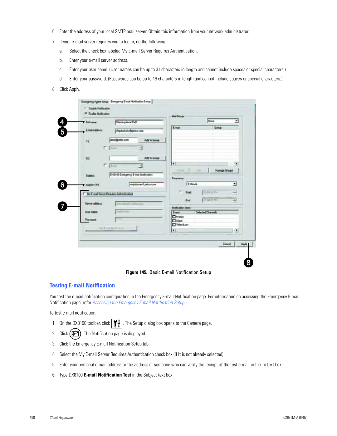 Pelco C2631M-A manual Testing E-mail Notification, Basic E-mail Notification Setup 