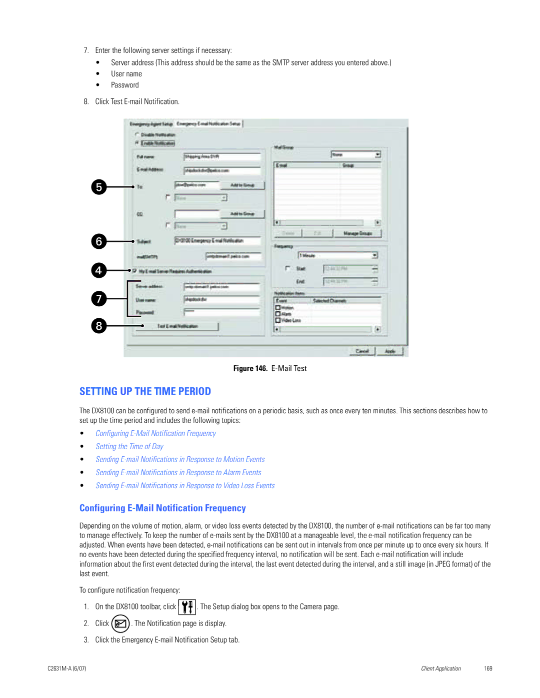 Pelco C2631M-A manual Setting UP the Time Period, Configuring E-Mail Notification Frequency 