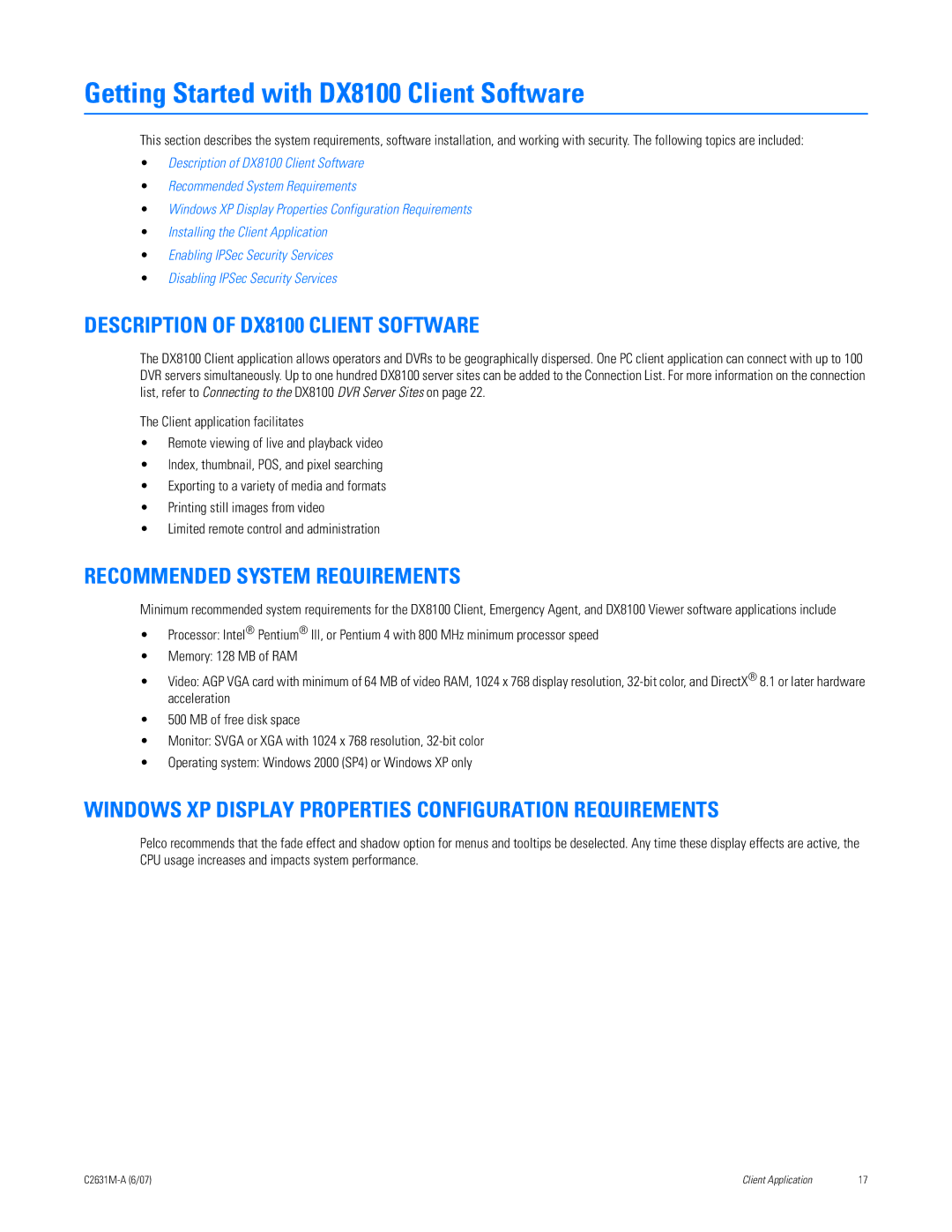 Pelco C2631M-A manual Getting Started with DX8100 Client Software, Description of DX8100 Client Software 