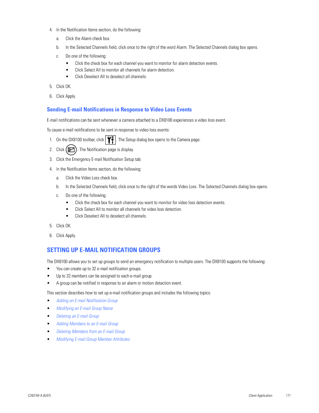 Pelco C2631M-A manual Setting UP E-MAIL Notification Groups 