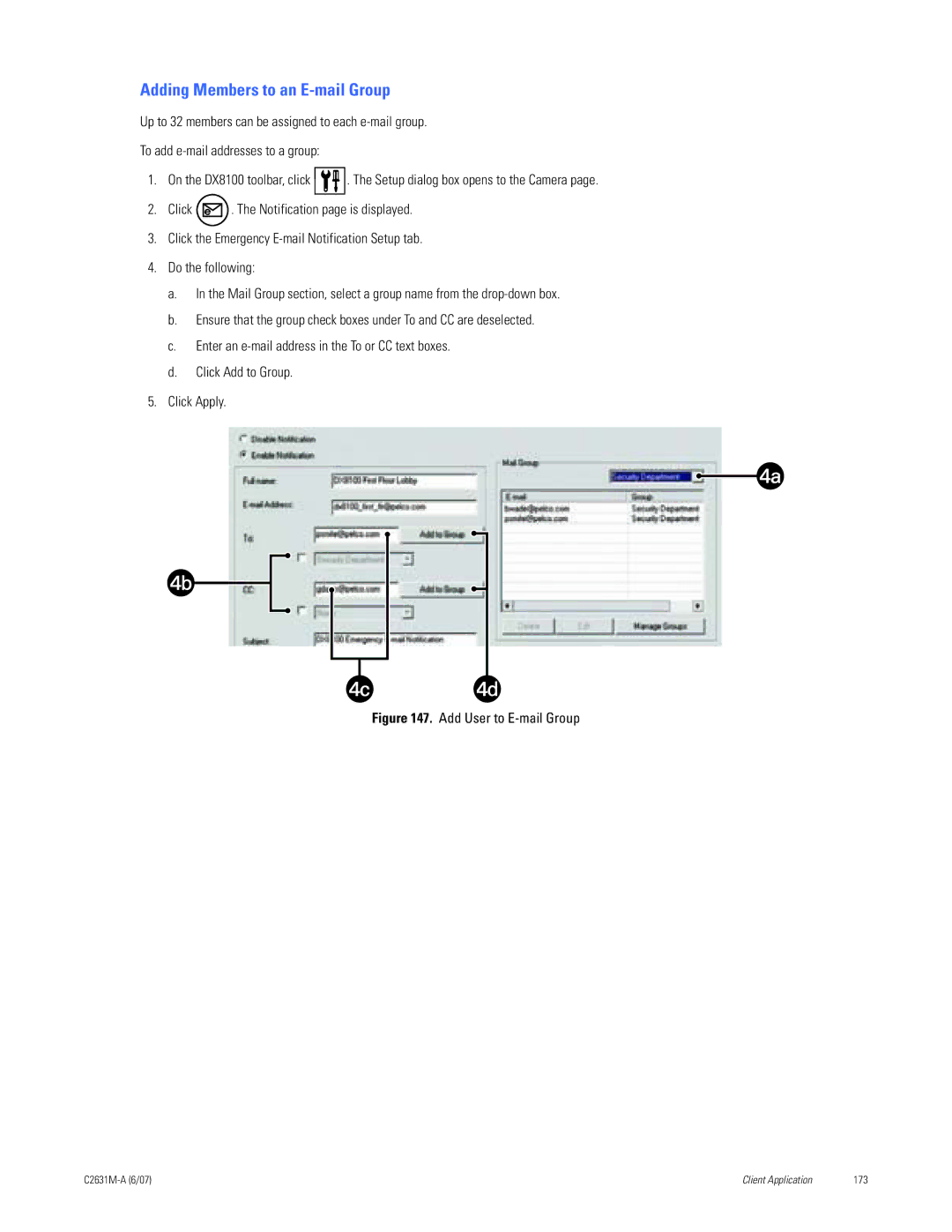 Pelco C2631M-A manual Adding Members to an E-mail Group, Add User to E-mail Group 