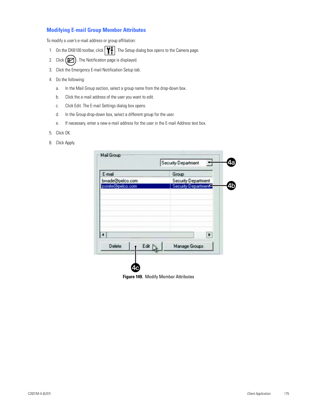 Pelco C2631M-A manual Modifying E-mail Group Member Attributes, Modify Member Attributes 