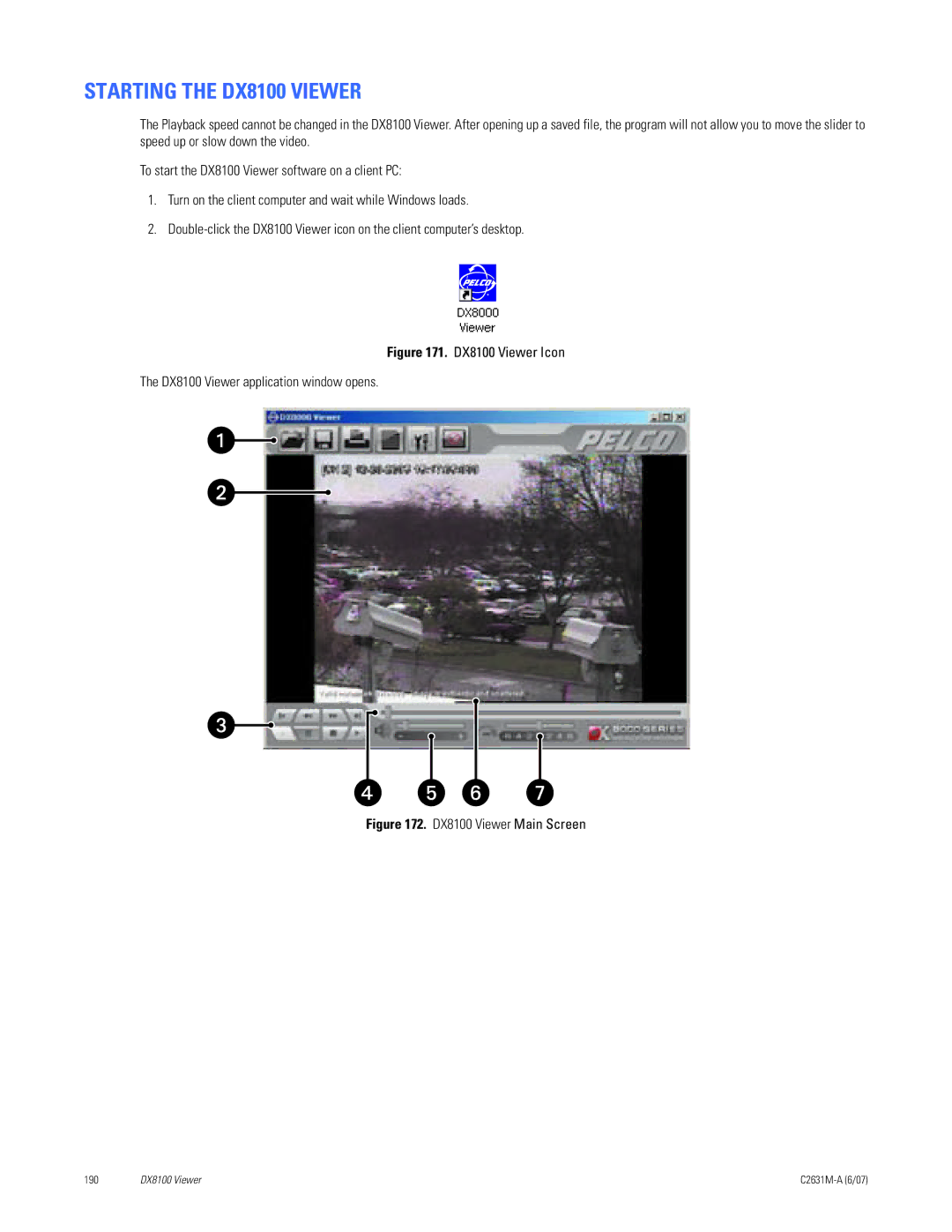 Pelco C2631M-A manual Starting the DX8100 Viewer, DX8100 Viewer Icon DX8100 Viewer application window opens 