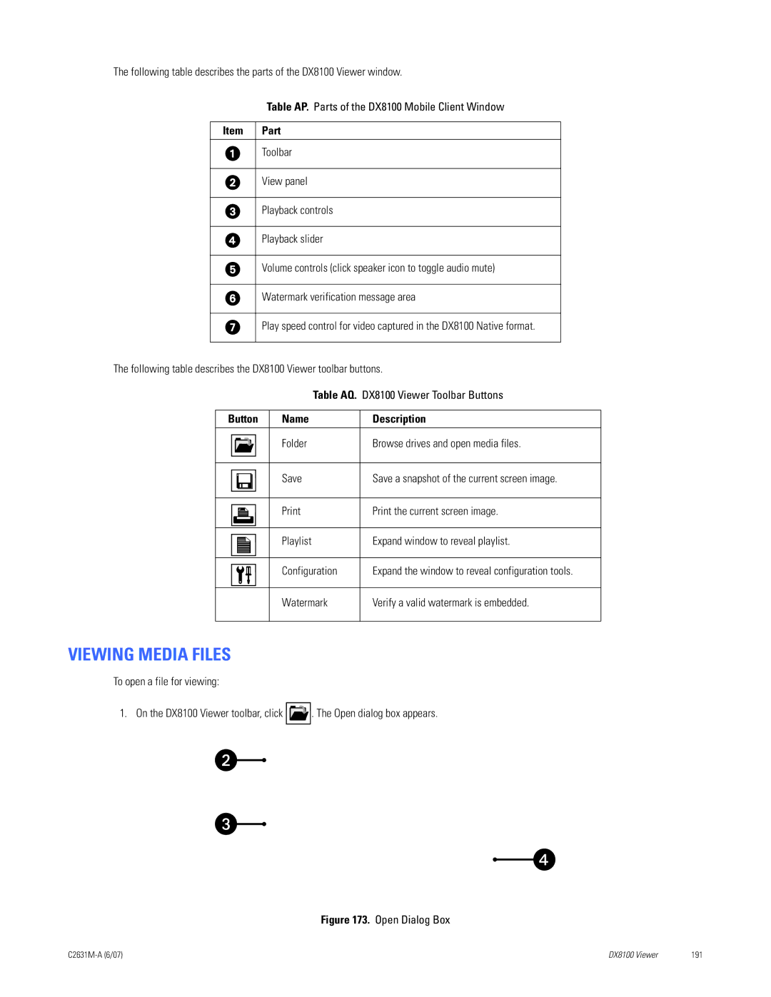 Pelco C2631M-A manual Viewing Media Files, Name Description 