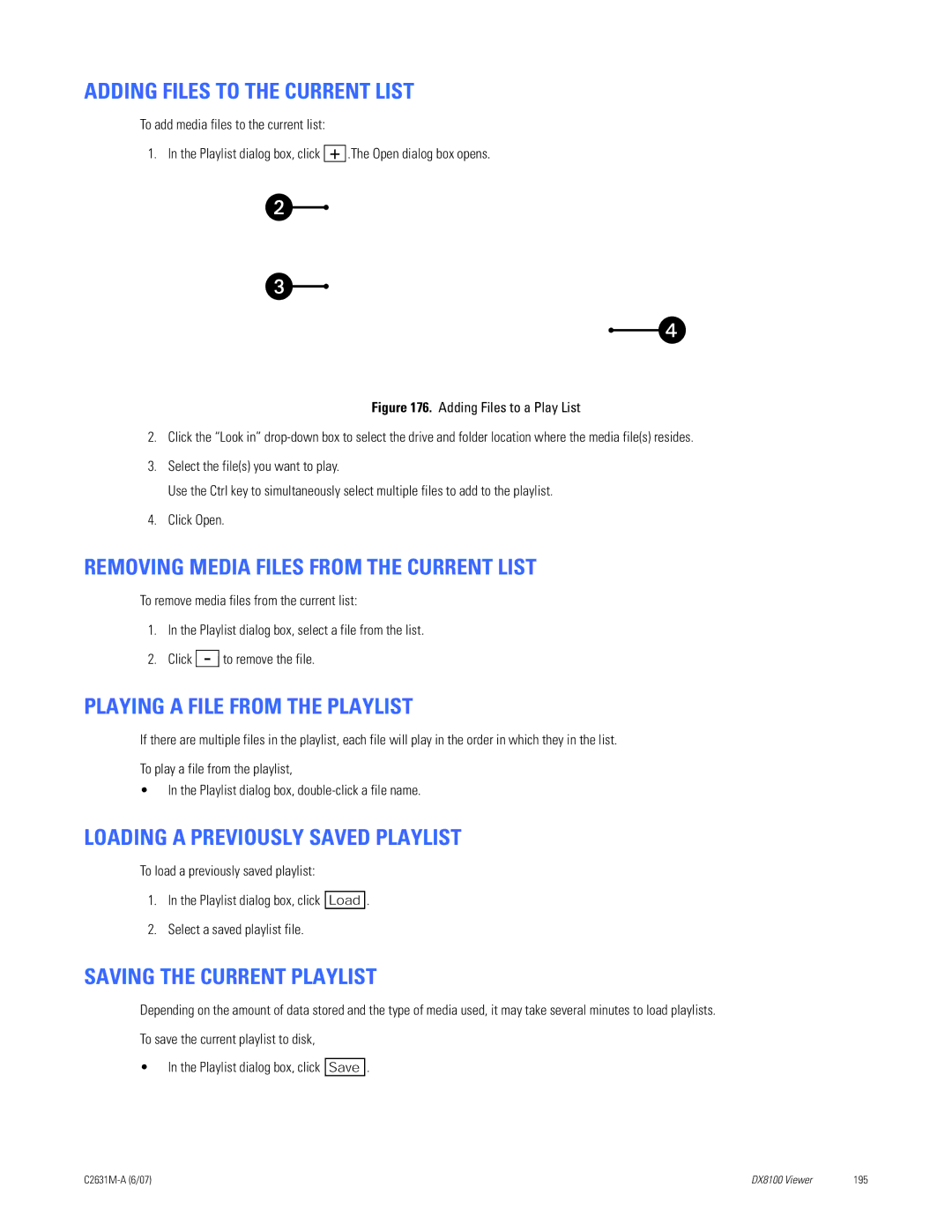 Pelco C2631M-A Adding Files to the Current List, Removing Media Files from the Current List, Saving the Current Playlist 
