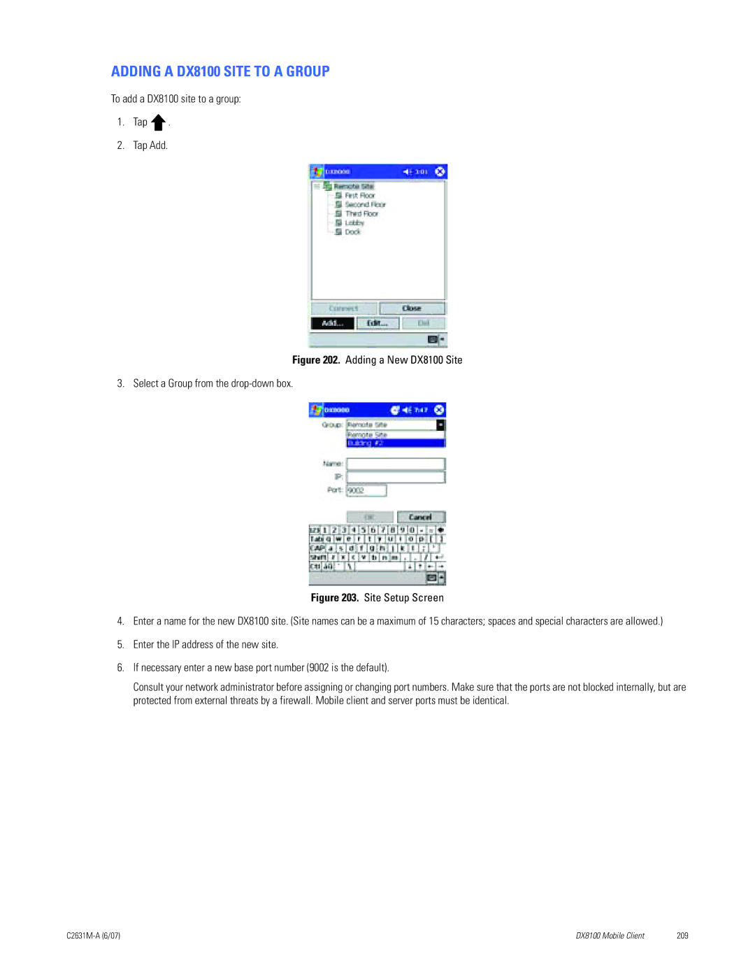 Pelco C2631M-A manual Adding a DX8100 Site to a Group, To add a DX8100 site to a group Tap Tap Add 