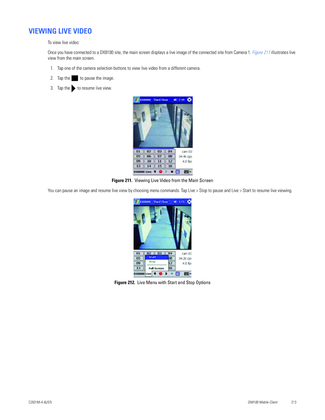 Pelco C2631M-A manual Viewing Live Video from the Main Screen 