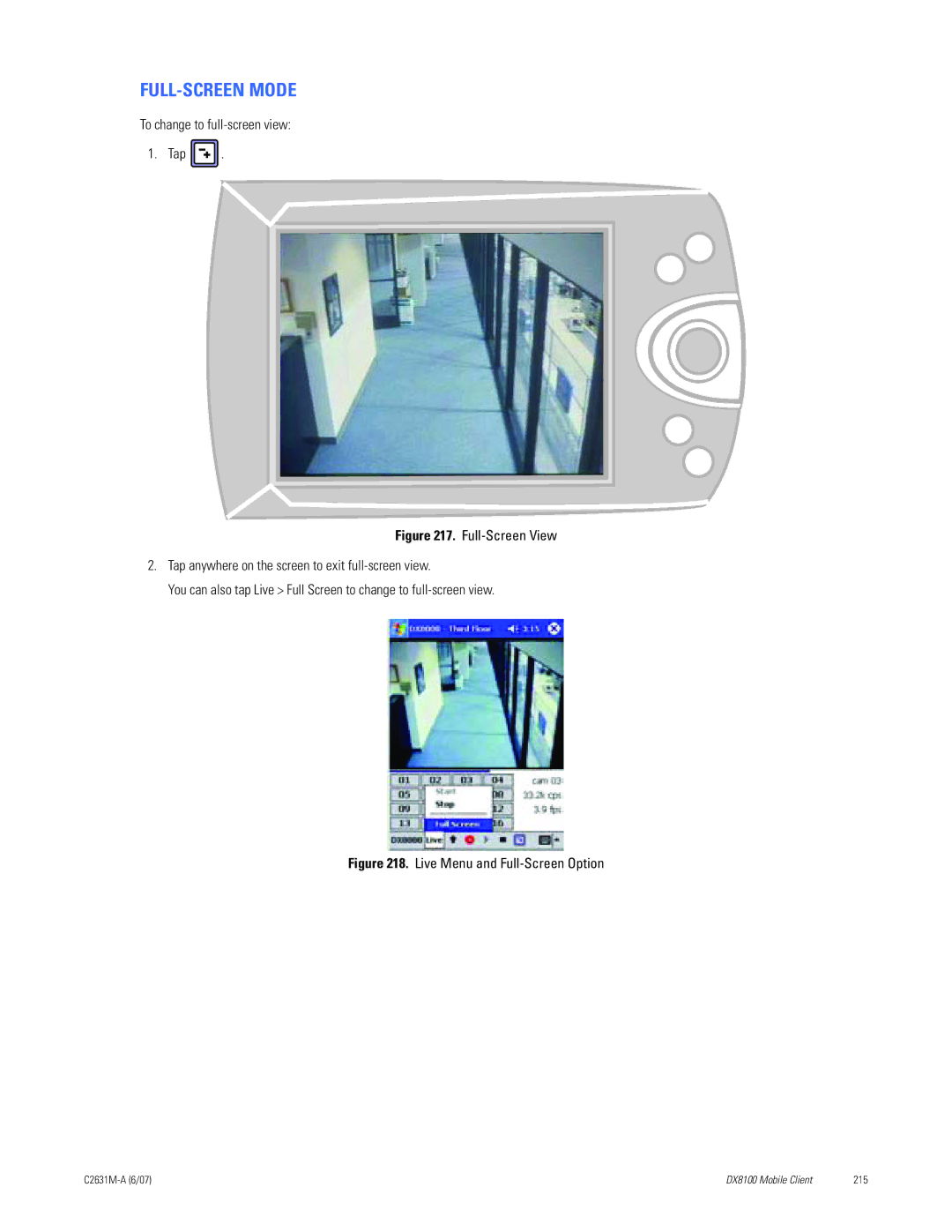 Pelco C2631M-A manual FULL-SCREEN Mode, To change to full-screen view Tap 