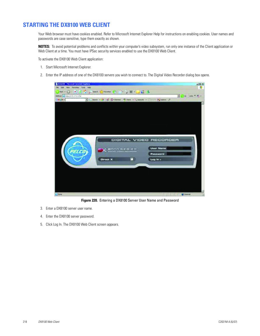 Pelco C2631M-A manual Starting the DX8100 WEB Client 