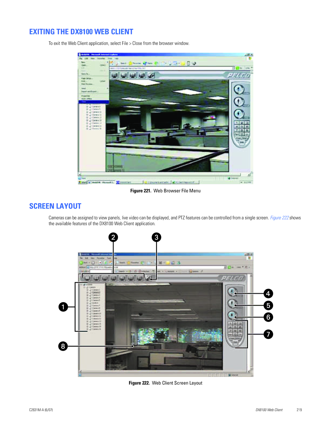 Pelco C2631M-A manual Exiting the DX8100 WEB Client, Screen Layout 