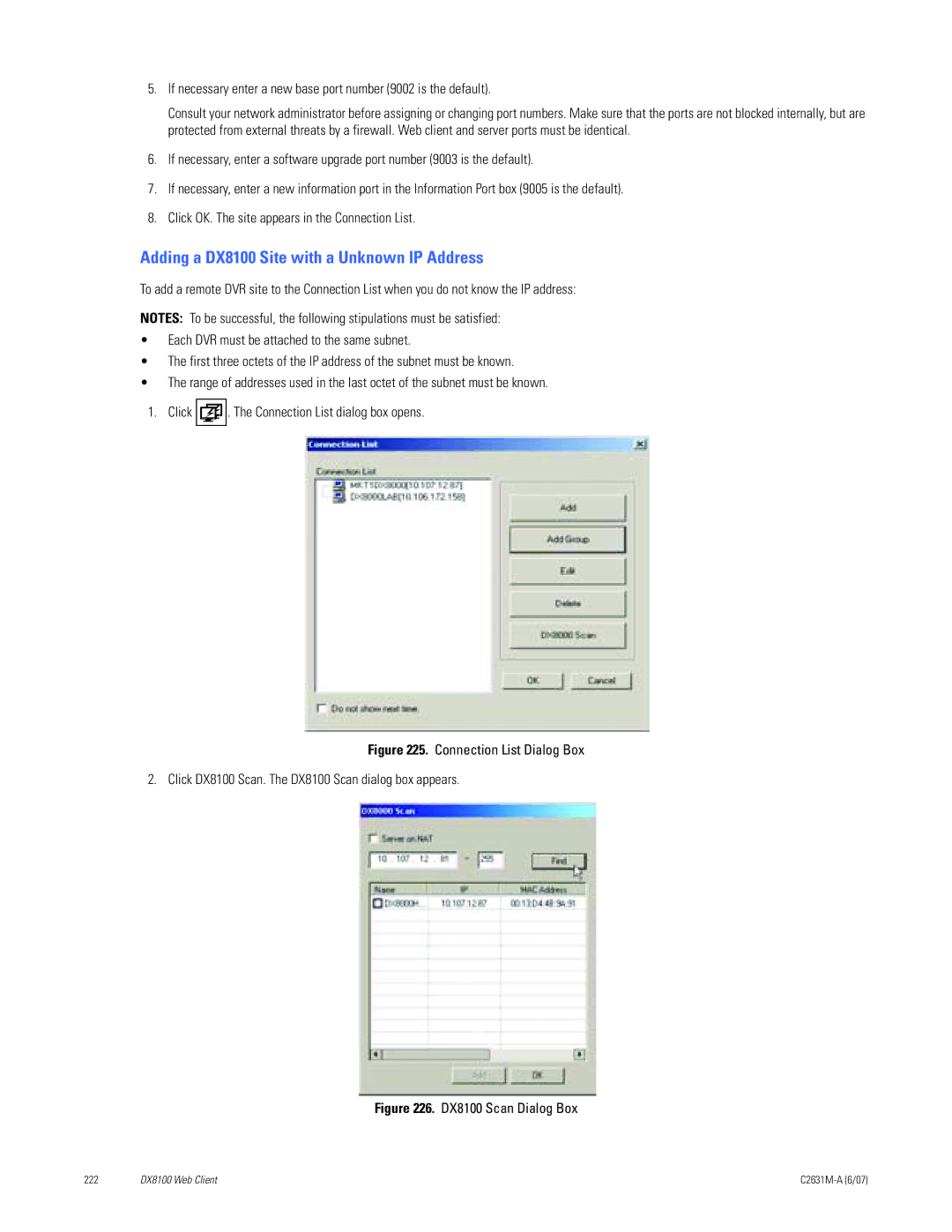 Pelco C2631M-A manual Adding a DX8100 Site with a Unknown IP Address, DX8100 Scan Dialog Box 